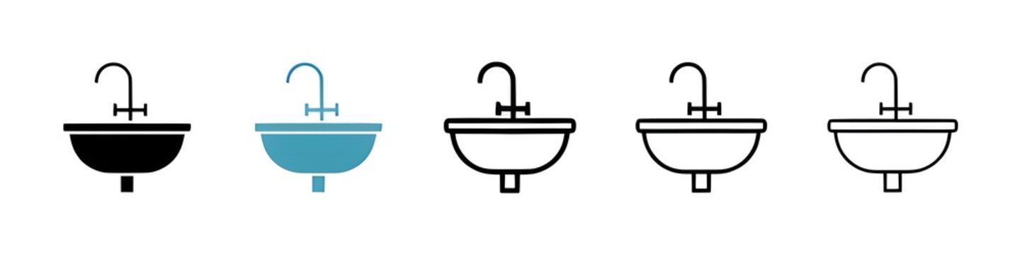Sink vector icon set in black and blue colors. Thin line customizable illustration. Contour symbol. Vector isolated outline drawing. Editable stroke