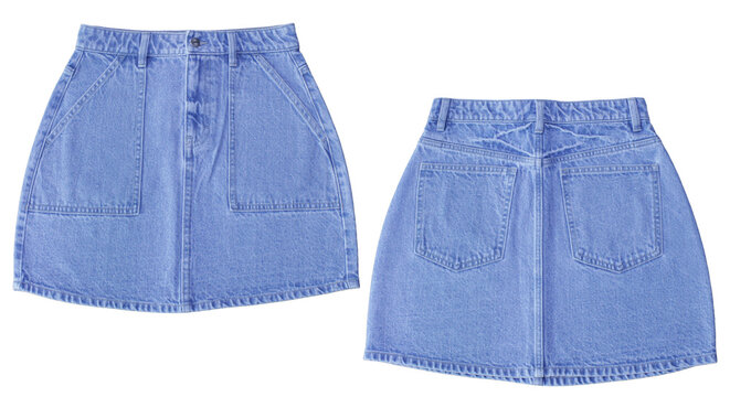 Ladies Denim Jeans Skirt Casual denim shorts showcasing front and back pocket details isolated on a clean background for fashion design and clothing presentation