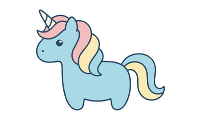 Fototapeta premium Cute friendly unicorn character in profile view with a simple flowing mane isolated on white background minimalist fantasy concept