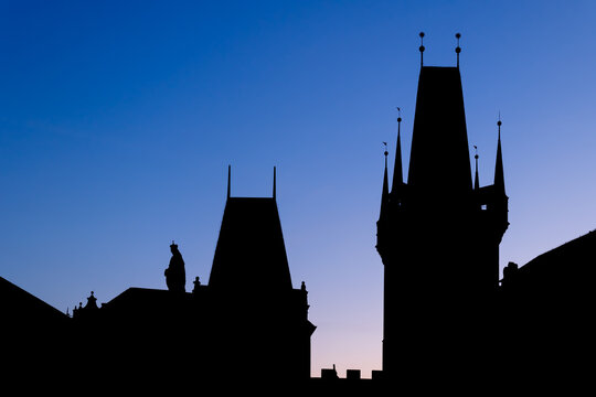 Lesser Town Bridge Tower Silhouette In Prague