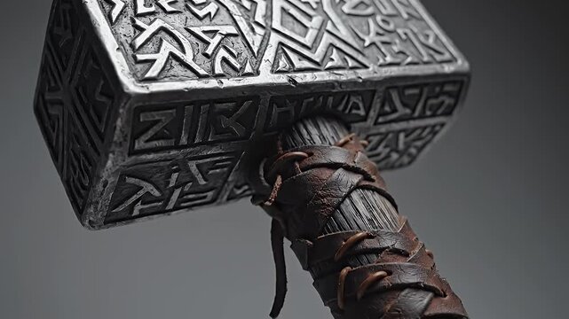 Close Up of a Silver Runic Patterned Rectangular Talisman Box on Leather Strap