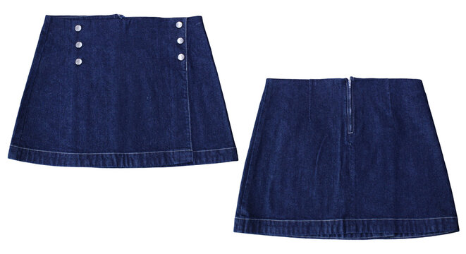 Ladies Denim Jeans Skirt Light blue denim shorts focusing on pocket design and side angles isolated on a white background for e-commerce catalog and fashion presentation