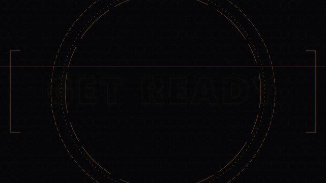 Futuristic Digital HUD Screen with Get Ready Glowing Text and Abstract Hexagonal Grid Background