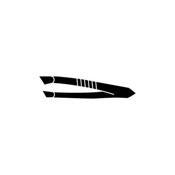This is a minimalist vector illustration of a Tweezer icon, featuring a simple, clean, and solid glyph style. The icon can be used as a symbol, sign, or logo.