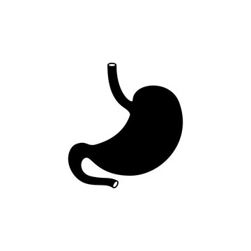 This is a minimalist vector illustration of a Stomach icon, featuring a simple, clean, and solid glyph style. The icon can be used as a symbol, sign, or logo.