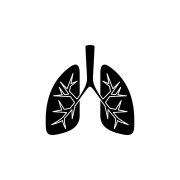 This is a minimalist vector illustration of a Lungs icon, featuring a simple, clean, and solid glyph style. The icon can be used as a symbol, sign, or logo.