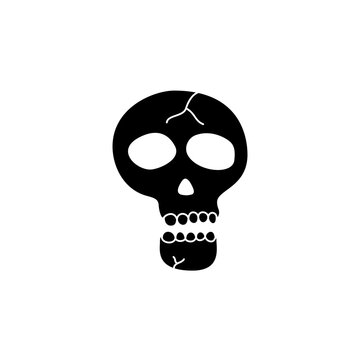 This is a minimalist vector illustration of a Skull icon, featuring a simple, clean, and solid glyph style. The icon can be used as a symbol, sign, or logo