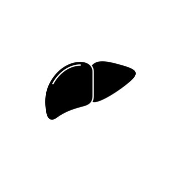 This is a minimalist vector illustration of a Liver icon, featuring a simple, clean, and solid glyph style. The icon can be used as a symbol, sign, or logo