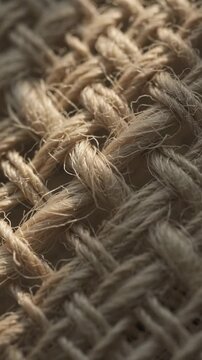 Ultra close macro reveals intricate woven linen fibers illuminated by slowly moving warm sunlight.