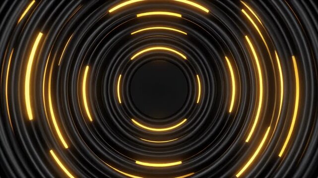Abstract golden concentric circles pulsing with light on dark textured background motion graphic