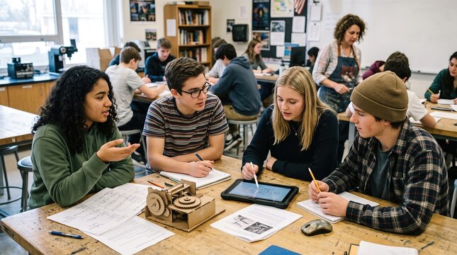 Hybrid classroom blending hands on learning with digital tools