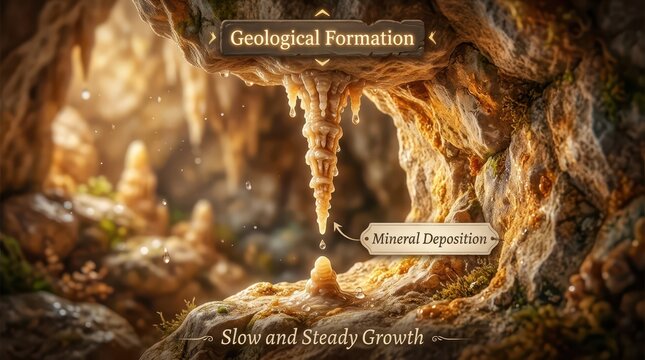 Majestic Cave Interior with Stalactites and Stalagmites Showcasing Geological Formation and Mineral Deposition