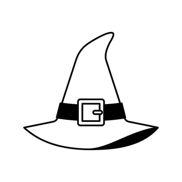 Spooky witch hat with buckle outline icon vector illustration