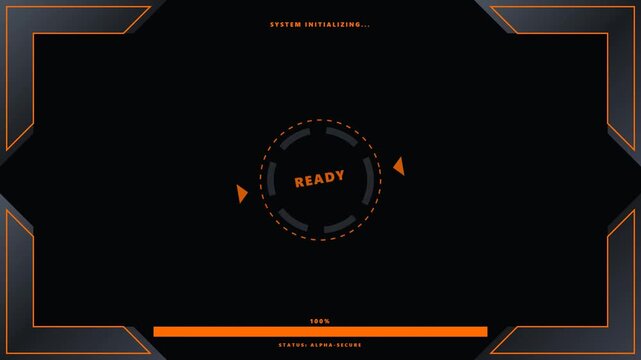 Futuristic Digital HUD Loading Screen with Orange Progress Bar and System Initializing Text Animation