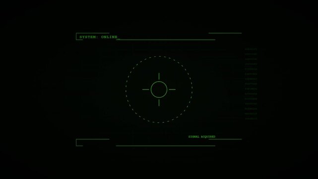 Futuristic Green Digital HUD Interface with Targeting Crosshairs and System Online Status Overlay