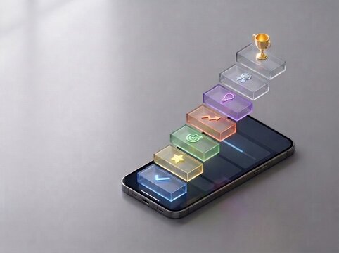 Smartphone Displaying Modular Progress Steps for Microlearning