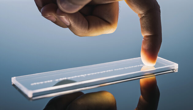Finger pressing transparent glass slide