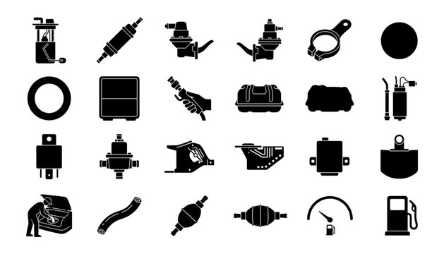 Automotive fuel system components in silhouette against a white background for commercial use