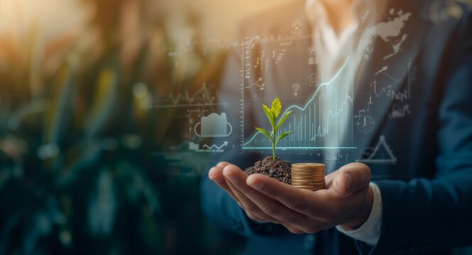 Sophisticated visual representation demonstrating low emission investing with emphasis on sustainable asset selection rigorous carbon management and innovative eco financial strategies for market