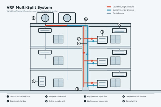 VRF Multi Split System Diagram Commercial Building HVAC Riser