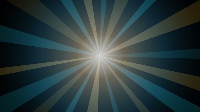 Sunburst Radial Rays with Rotating Blue Beams and Bright Central Glow for Retro Motion Graphic Background