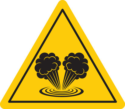 Warning sign for explosive hazard depicting two black plumes of smoke erupting from a water surface vector illustration for safety and industrial use