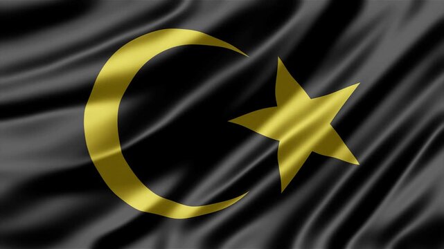Libya flag featuring golden crescent moon and star symbol waving in smooth motion for high quality digital video background animation