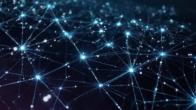Abstract network connections shimmering with blue light during a dark cosmic night