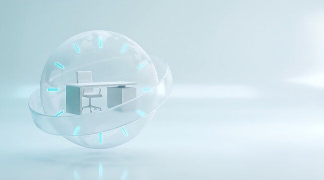 GlobalWork-WhiteCyan-GlassMetal-BusinessAdvertising-MinimalStudioBackground
