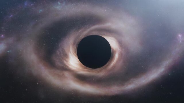 Black hole vortex with swirling accretion disk and distant stars during deep space exploration