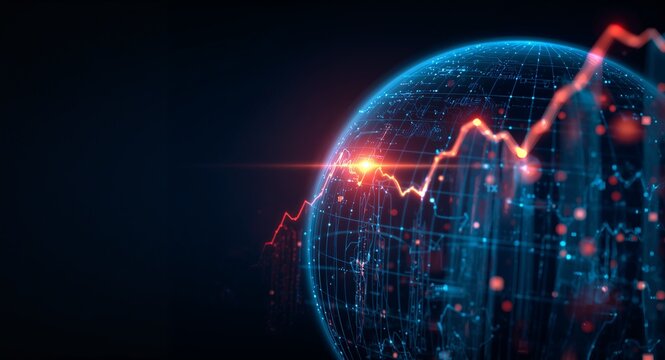 Visualize foreign direct investment impact with dynamic imagery of capital inflows shifting global market confidence and evolving investor sentiment in a volatile economy with copy space on the left