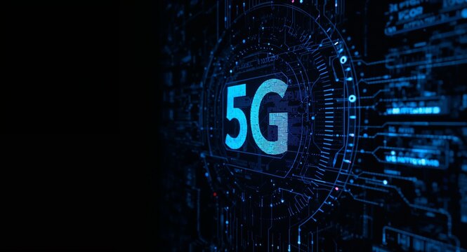 Innovative 5G data processing system illustrated in a photo stock image with streamlined digital workflows real time analytics and optimized network throughput for modern enterprises with copy space