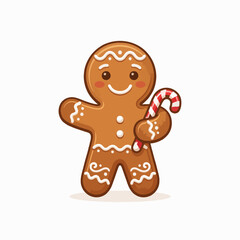 Obraz premium Smiling gingerbread man holding tiny candy cane vector