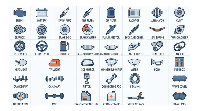 Automobile components are shown in a detailed.
