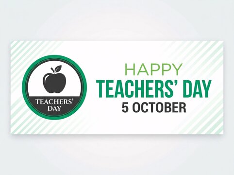 Happy teachers day october 5 banner with green apple emblem design