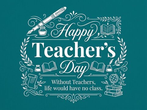 Happy teachers day typography greeting card design with vintage school elements