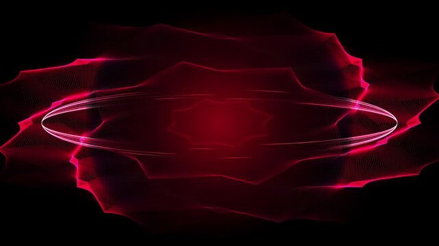 A premium sci-fi seamless loop featuring a rotating crimson crystalline spike core. White-hot filaments emit radial shockwaves alongside orbiting shards over a dark background. Ideal for futuristic VJ