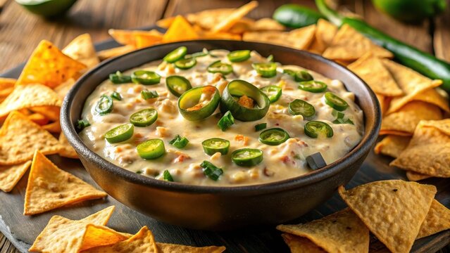 Creamy jalapeno popper dip with crispy tortilla chips