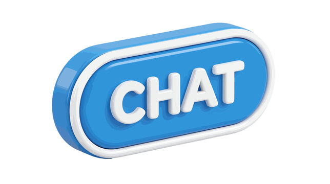 3d blue chat button with white text on a transparent background