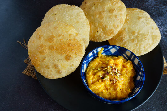 Janmashtami Bhog Taaler Kochuri and Taaler Kheer Traditional Bengali Festive Meal with Palmyra Palm Pulp Savory Fried Bread and Creamy Milk Dessert