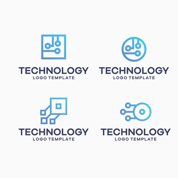 set gradient  technology, dot, connection logo design template