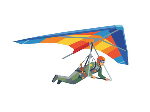 Hang glider pilot flying with colorful wing