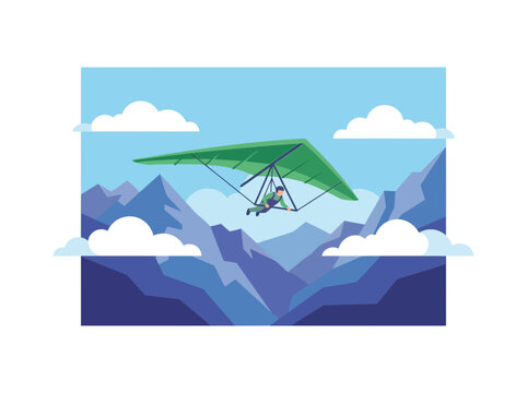 Hang glider flying over mountains, illustration
