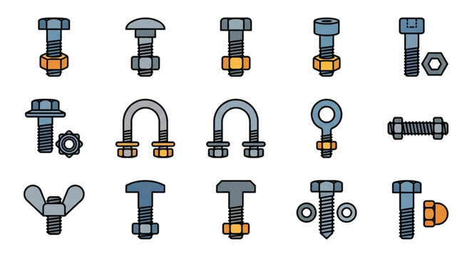 Collection of various metal fasteners and hardware components.