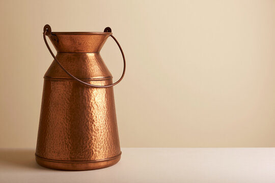 Traditional rural copper milk pail cultural still life concept
