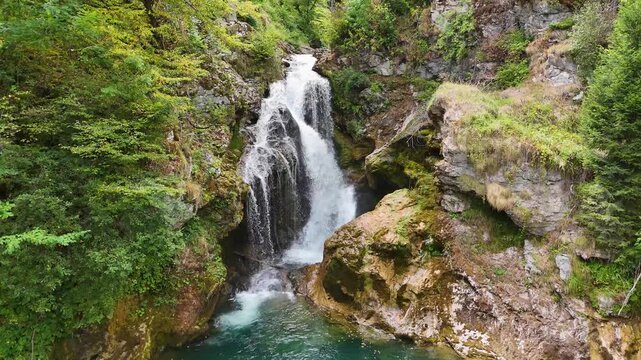 Walking along the Vintgar gorge to see the famous &Scaron;um waterfall at the end of the Vintgar Valley, Triglav national park, Slovenia, Eruope