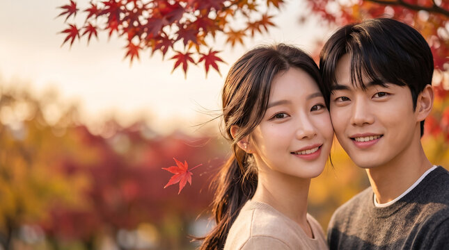 단풍잎이 날리는 커플 / Couple with Falling Maple Leaves