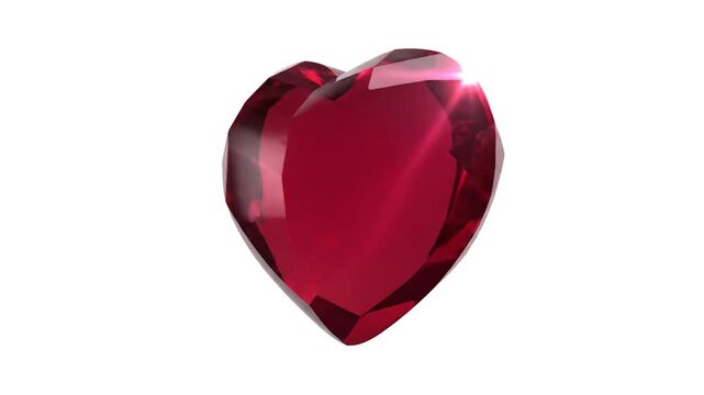 Heart shaped gemstone isolated on white background ruby red crystal