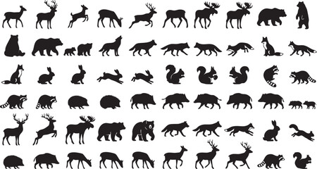 Obraz premium Wild Forest Animals Silhouettes Collection Vector Set