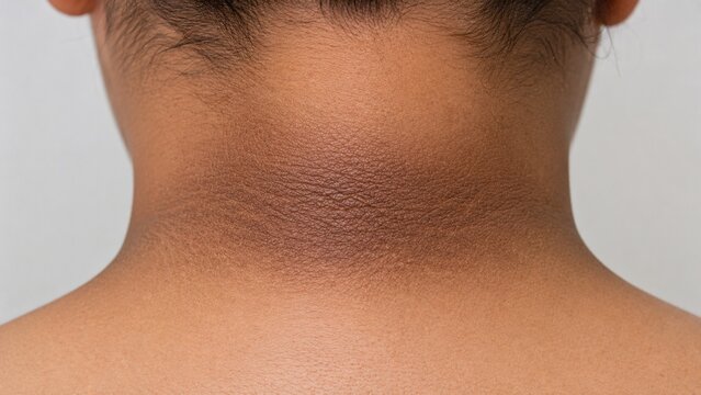 Acanthosis Nigricans: Dark Velvety Hyperpigmentation on the Back of a Person's Neck